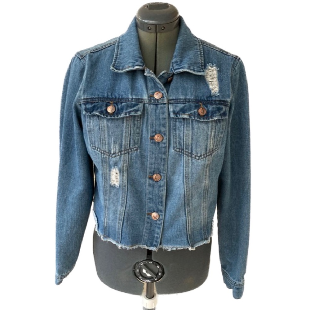 Ci Sono Distressed Denim Jacket With Two Pockets Women’s Size L